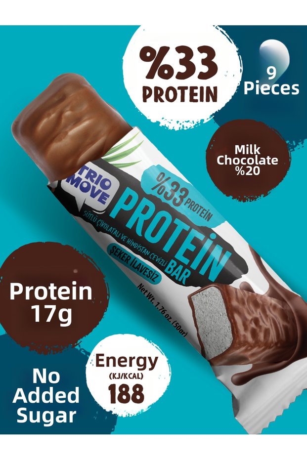 50 gram Protein Bar - Coconut %33 Protein, 50 g x 9 Pieces Trio Move