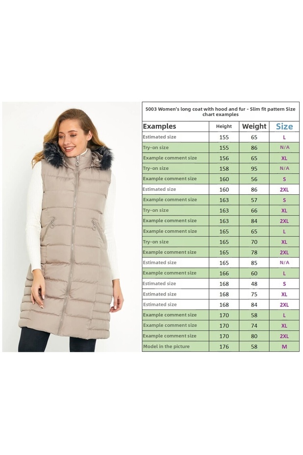 Women's Stone Long Vest with Hood and Fur - 2