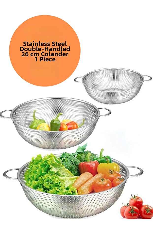 1 Piece 26 cm Stainless Steel Strainer Basket, Kitchen Pasta Rice Fruit Food Strainer Basin