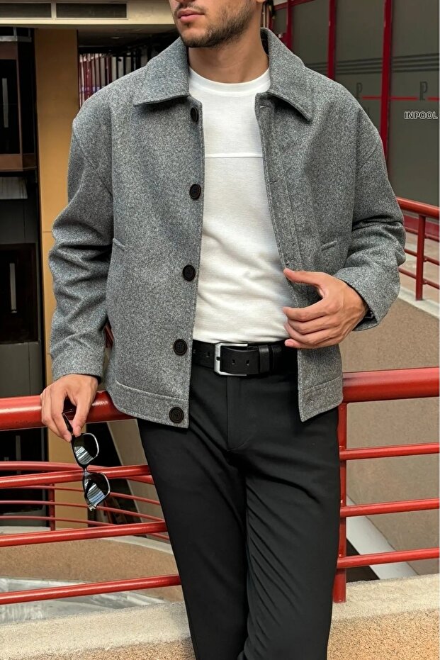 Shirt Collar, Oversize-Fit, Old Money Culture, Button, Stamped Fabric Jacket 24Usec05