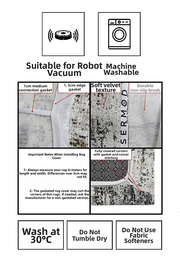 10291-غطاء سجاد غير قابل للانزلاق بلون كريمي وأحمر مزين بالزهور - 4
