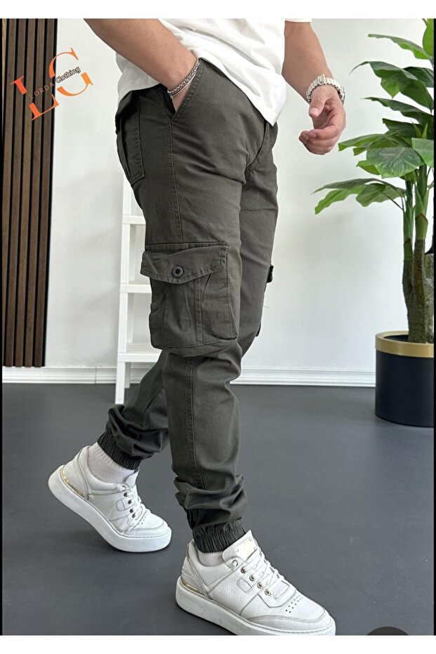 MEN'S COORDINATE CARGO PANTS COMANDO WITH POCKETS, ZIPPER, ELASTIC HEM, SLIM FIT.