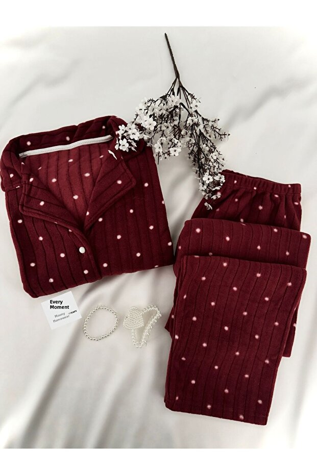 Winter Thermal Fleece Burgundy Pajama Set