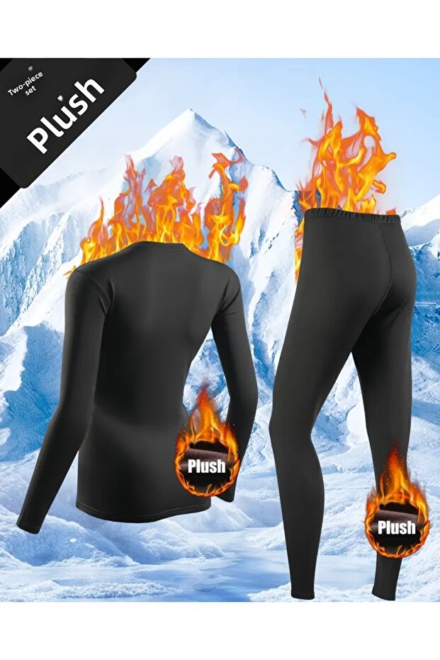 Winter Thermal Underwear Unisex Cotton Ribbed Flexible Comfortable Ribbed Inside Top and Bottom Underwear Set