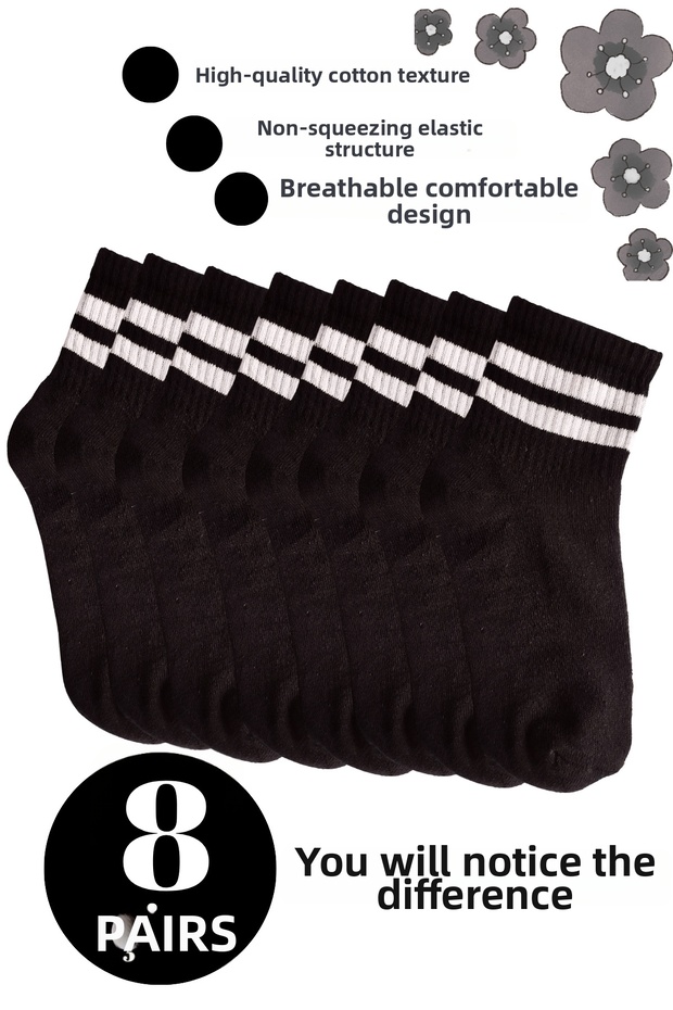 Quality Cotton Soft Unisex Ring Patterned College Socks (8 Pairs)