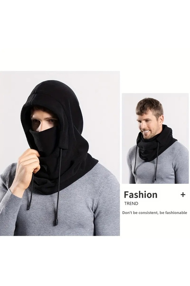 With Neck Collar Face Mask Lace up Closure Windproof Fleece Hat Winter Ski Snow Outdoor
