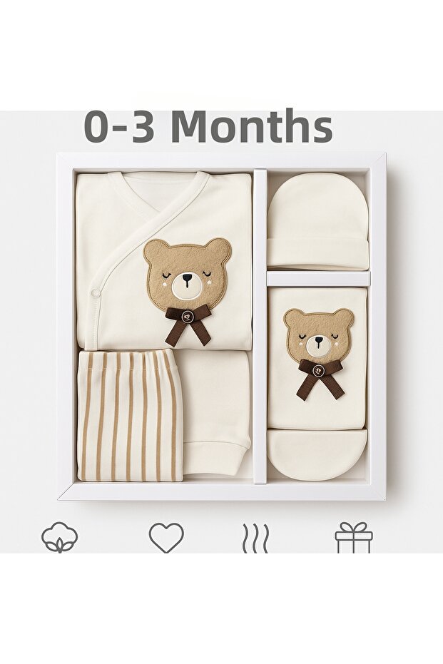 Newborn Baby 5-Piece Hospital Release Set – 100% Cotton – Embroidered – Special Box for First Day