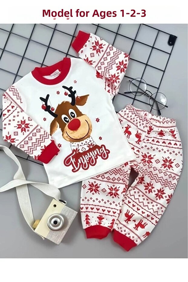 New Year Christmas Ethnic Pattern Deer Children's Pajama Set 1 2 3 4 5 6 7 8 9 Years Old Btgpt1