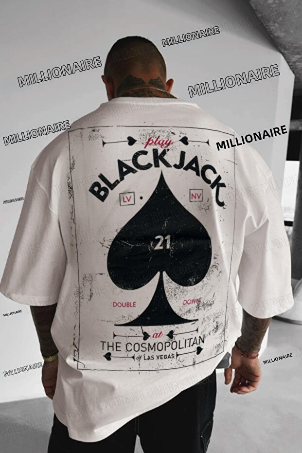 Men's White Black Jack Oversize Fit Loose Wide Fit Loose Cut T-Shirt
