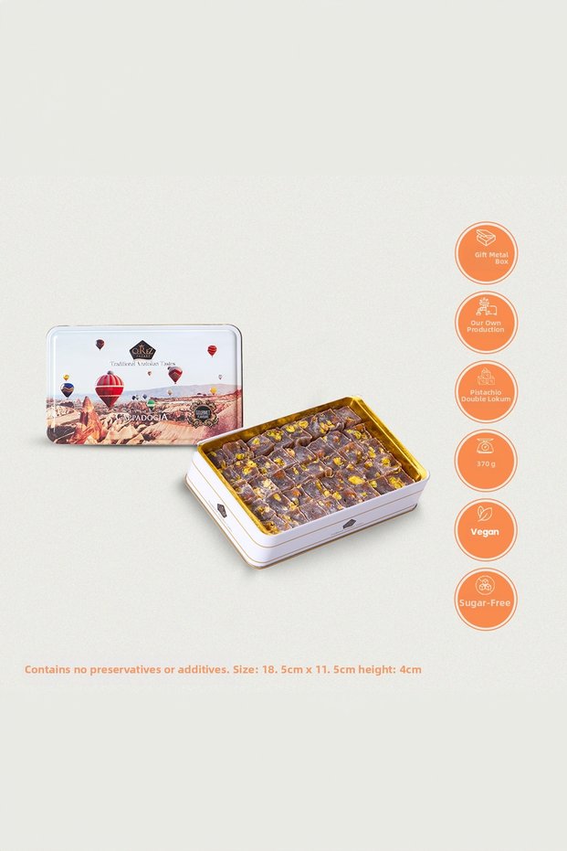 Double Roasted Extra Pistachio Turkish Delight in a Gift Metal Box, 370g