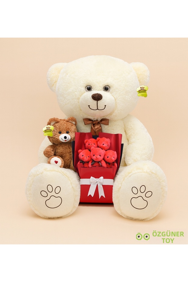 Love-Filled Gift Set – 120 cm Giant Plush Bear, 25 cm Plush Teddy Bear and Plush Bouquet