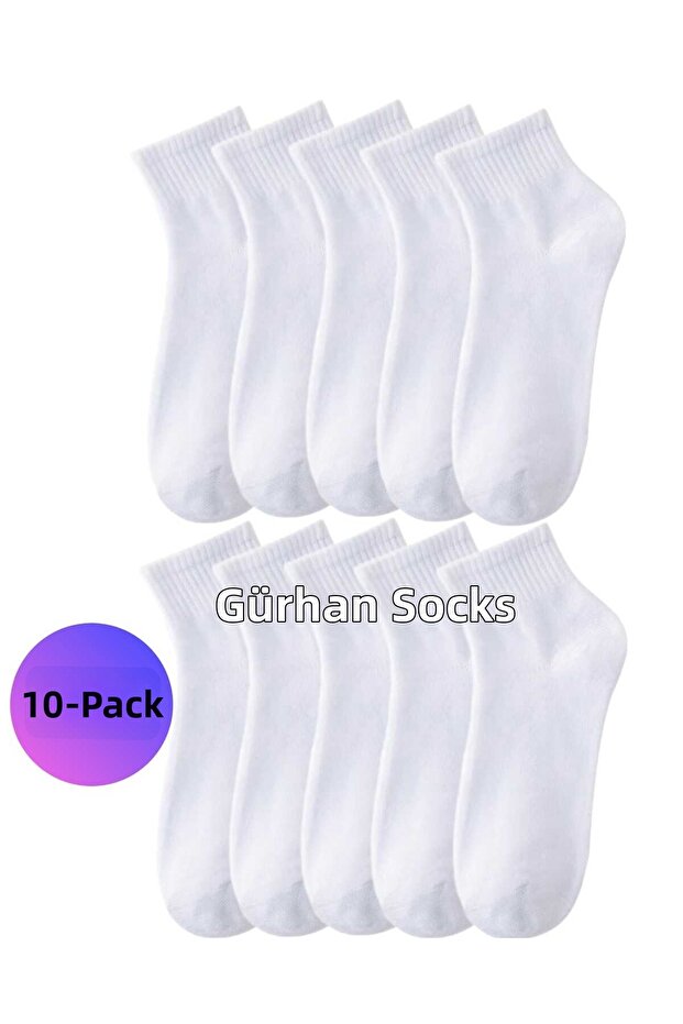 10 Pairs Men's Cotton Sports Booties Socks White Color
