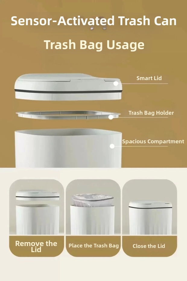 Smart Technological Sensor Trash Can Light Odor-Proof Office Bathroom Kitchen - 3