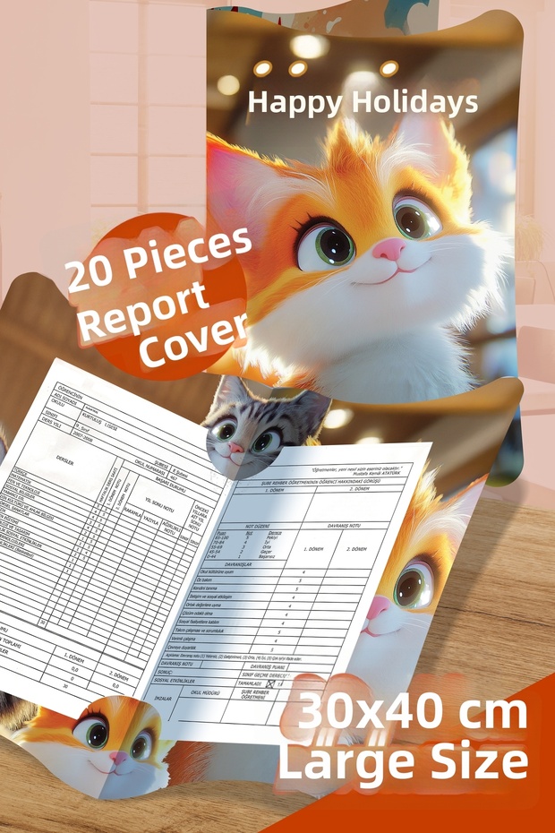 Cheerful Cats A4 Report Cover Case 20 Pieces Large Size 30X40 cm Primary School Report Cover Case