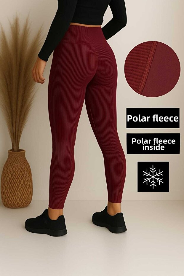 High-Waist Brushed Inside (Polarlı) Corded Fabric Women's Shaping Leggings