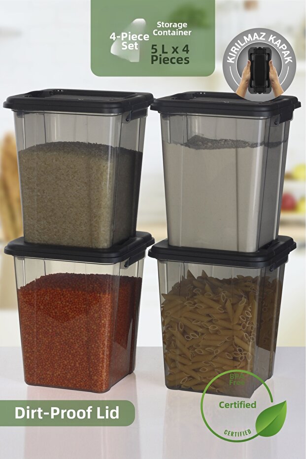 4-Piece Organizer Box 5 L Flour and Grain Container - Organizer with Locking Lid Detergent Holder Storage Box