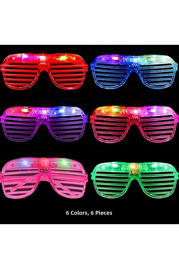 Illuminated Shutter Strip Led Party Glasses 6 Colors Set of 6 (4887)