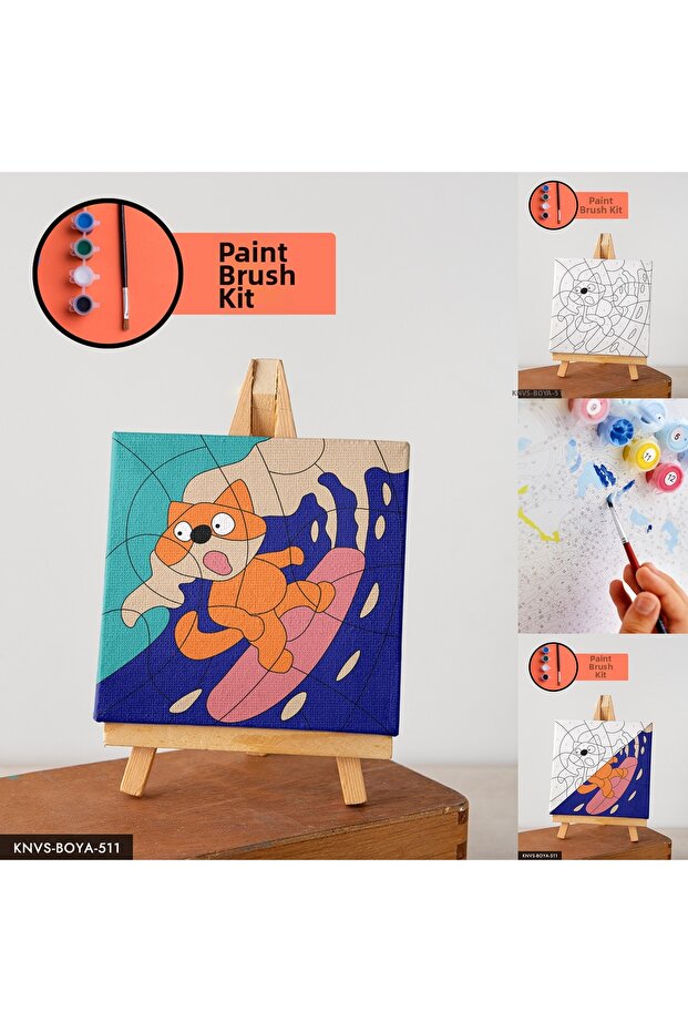 Surfing Cat Canvas Painting Kit with Easel Includes Easel, Brush, Paint