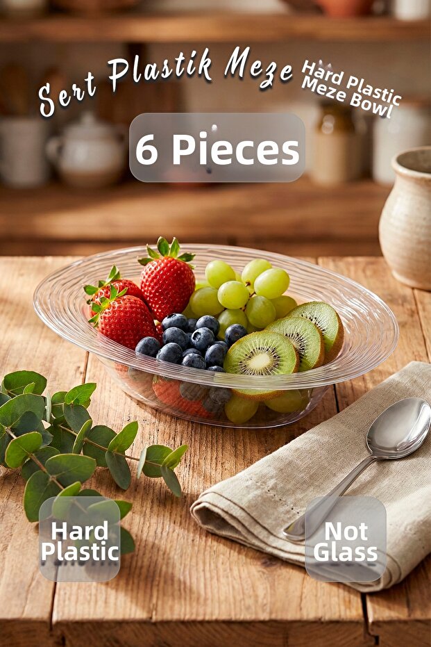 6 Pieces Hard Plastic Mica Presentation Boat Plate Fruit Appetizer Salad Dessert Plate Snack Bowl