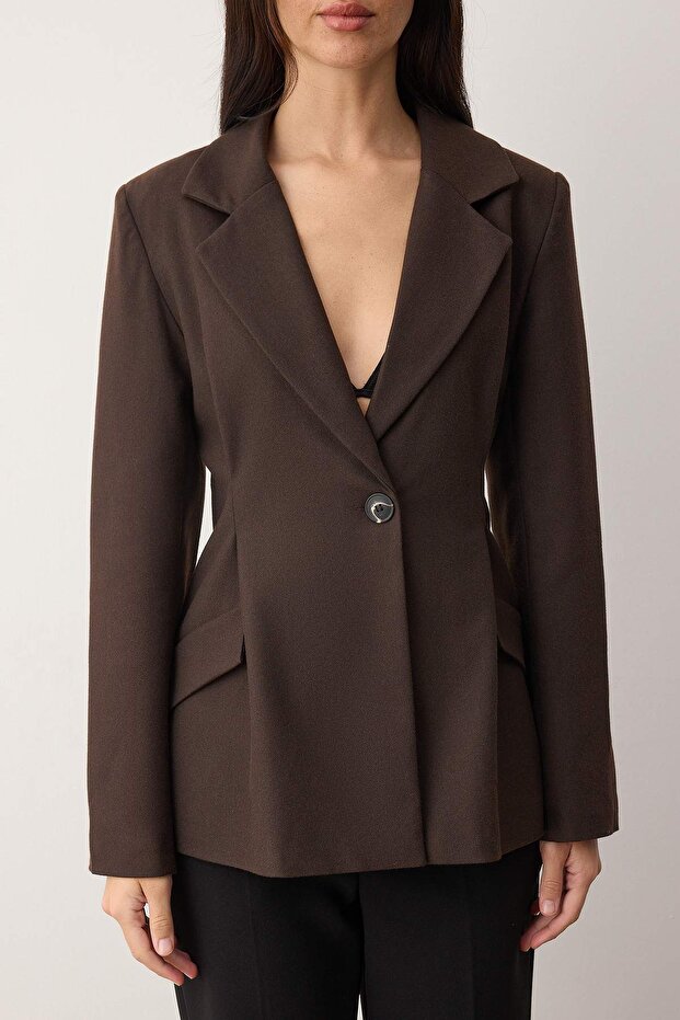 EXCLUSIVE Özel Koleksiyon Kahverengi Fitted Kaşe Blazer Ceket TWOAW26BC00054 - 3
