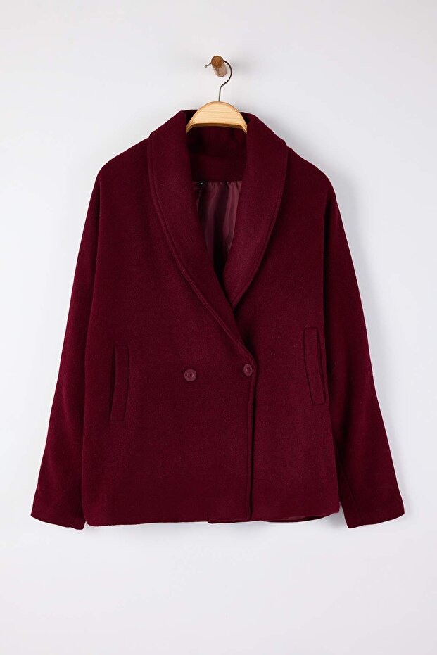 Bordo Regular Wełniana Oversize Kaszanowa Krótka Kurtka Płaszcz TWOAW26DD00009 - 5