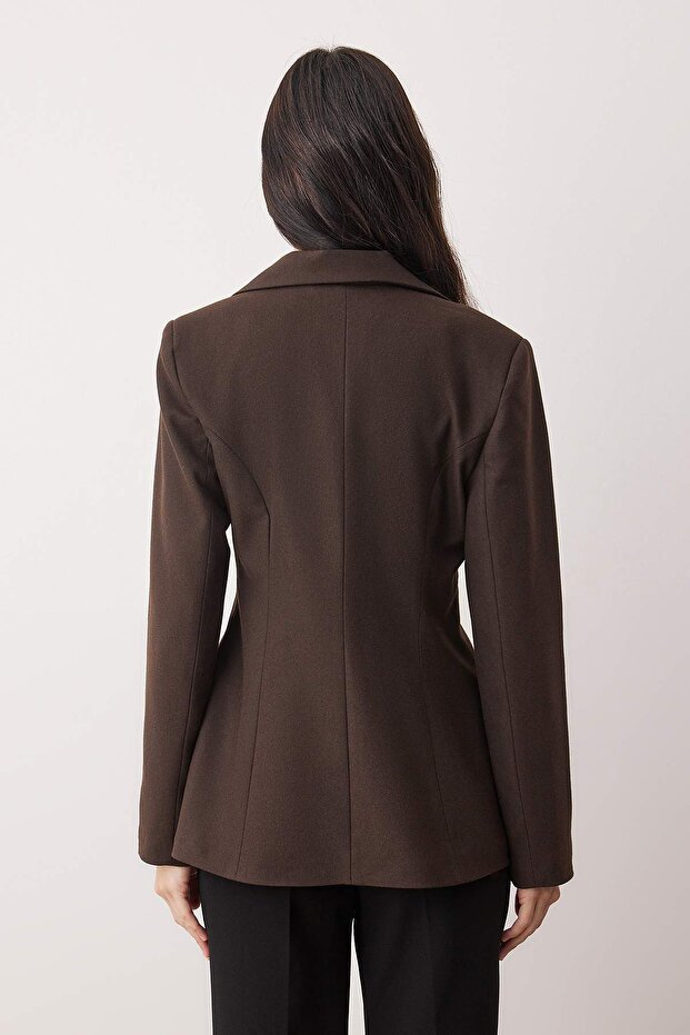 EXCLUSIVE Özel Koleksiyon Kahverengi Fitted Kaşe Blazer Ceket TWOAW26BC00054 - 4