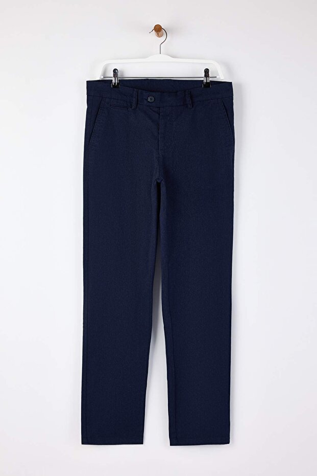 Lacivert Erkek Dar Paça/Slim Fit Mevsimlik %100 Pamuk Likralı Kumaş Pantolon TMNAW26PL00032 - 5
