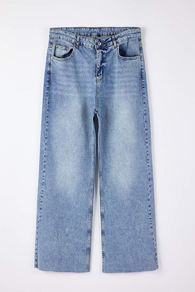Mavi Yüksek Bel Geniş Paça/ Wide Leg Comfort/Orta Esnek Büyük Beden Jeans TBBAW26CJ00059 - 4