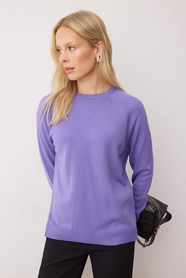 Lila Basic-Strickpullover mit Raglanärmeln TWOAW26KZ00296 - 1