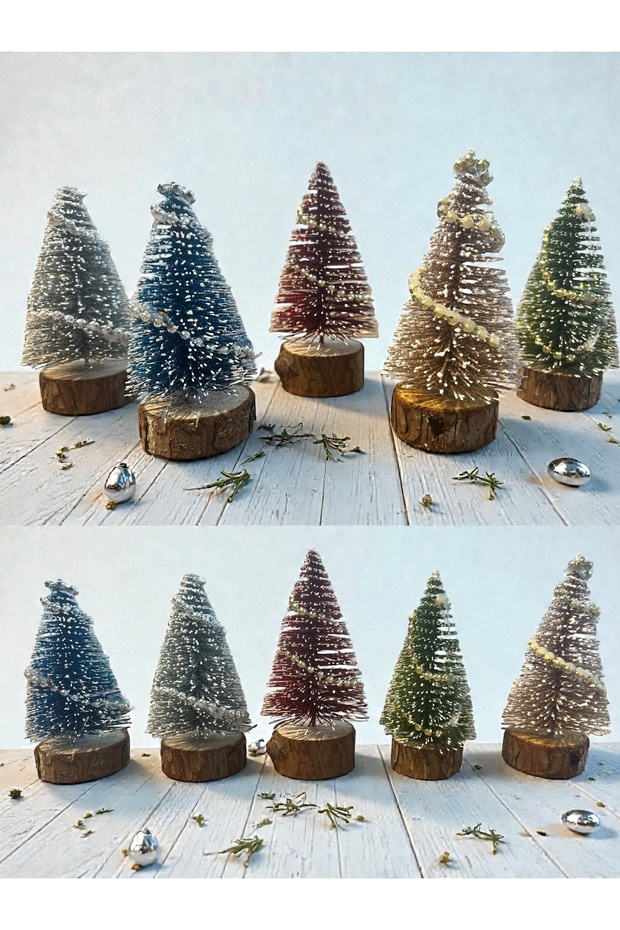 3 Pieces 10 cm Sparkling Beaded Snow Effect Red Pine Tree T12