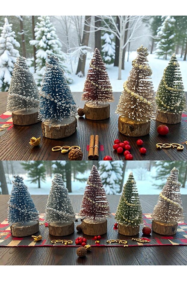 2 Pieces of Chain Ball 10 cm Snow Effect Small Christmas Tree - Decorated Decorative Pine Tree T-332