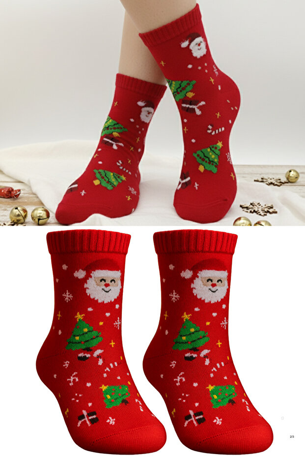 2 pairs of christmas-themed college style Stitch-Free socks – christmas patterned comfortable sock set