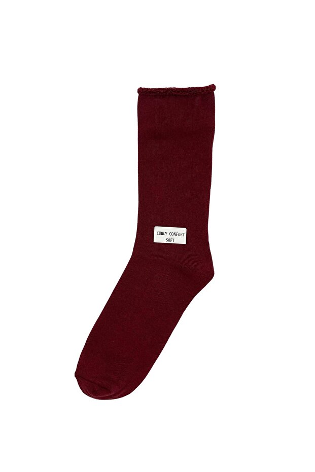 Curlable, Rubber-Free, Full Towel-Like Inside, Soft Thermal Burgundy Cotton Socks