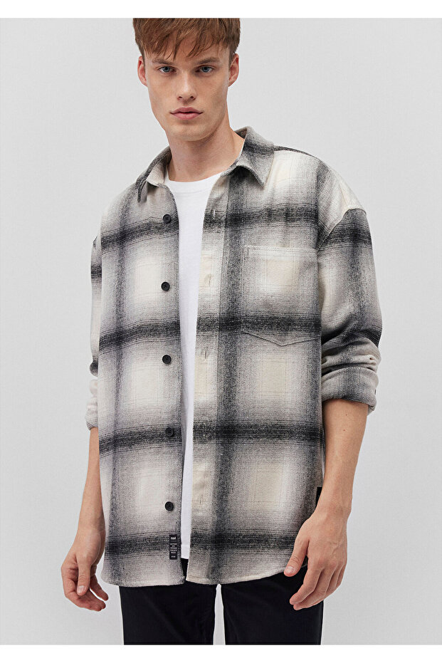 Checkered Beige Shirt Oversize / Wide Cut 0211309 -88674
