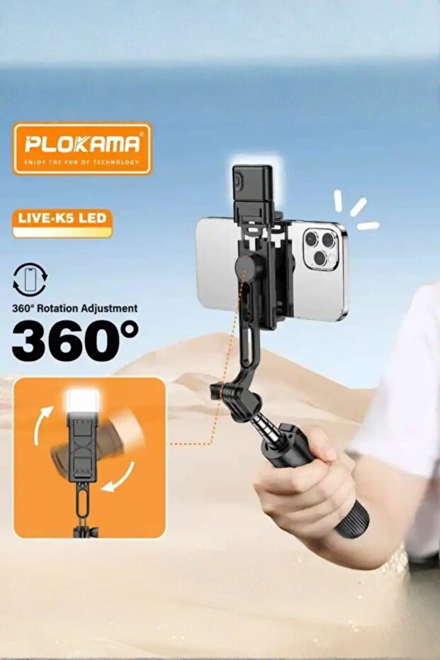 Selfie Stick K5 with LED Light & Bluetooth Remote - Live Streaming & Photo
