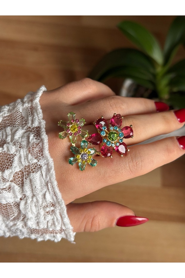 خاتم قابل للتعديل بثلاث زهور - 1