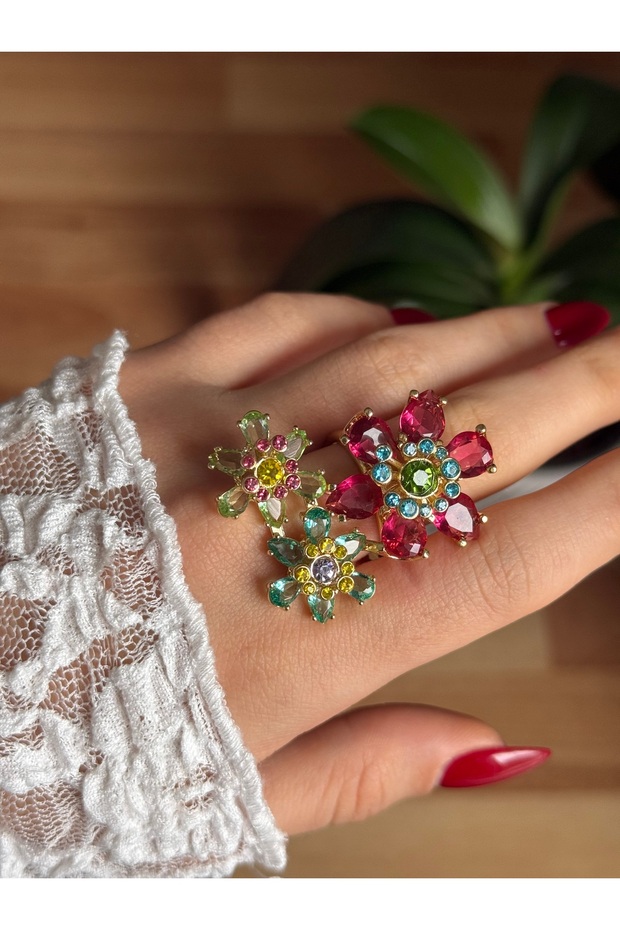 خاتم قابل للتعديل بثلاث زهور - 2