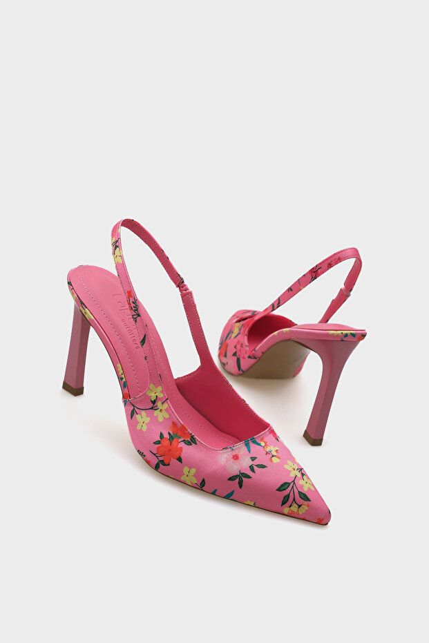 Rebeca nyitott hátú hegyes orrú magassarkú virágmintás női cipő - 4