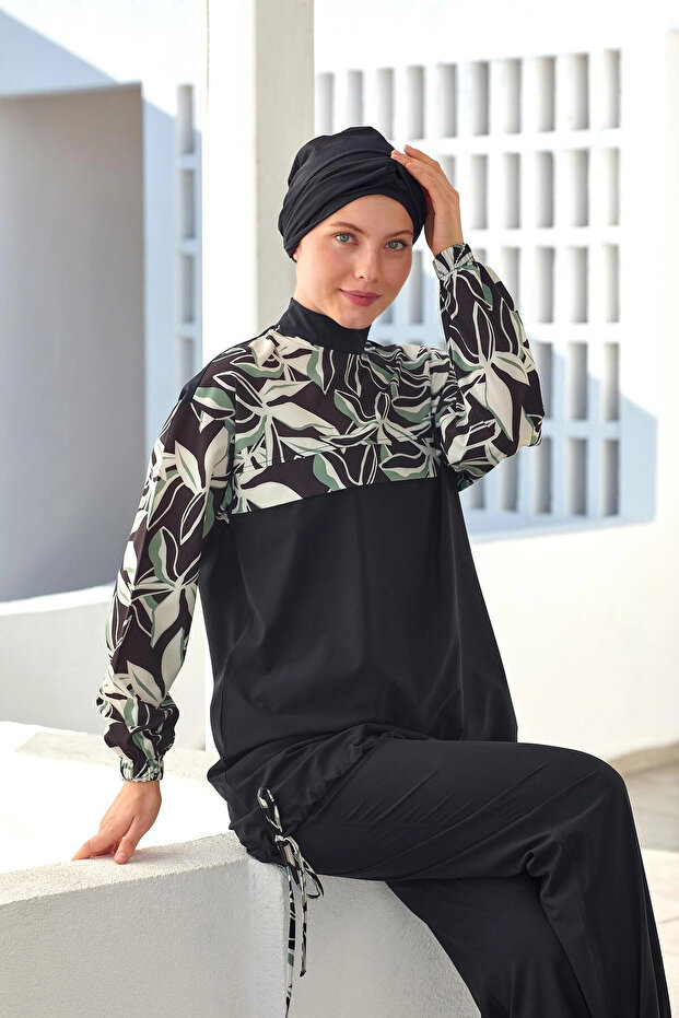 Sports Lycra Full Covered Hijab Swimsuit Shırı 1206 Black