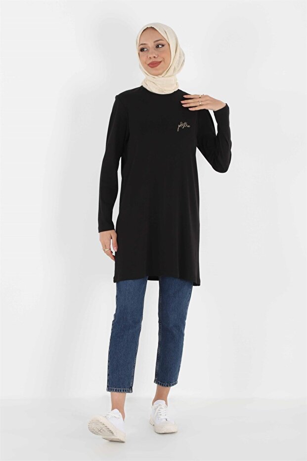 1451_nakışlı Basic Tesettür Tunik - 1