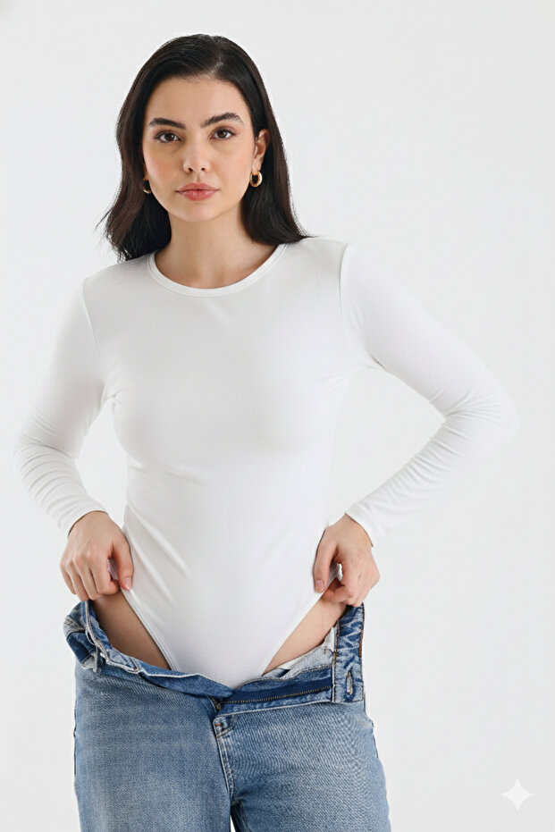 White Long Sleeve Snap Body