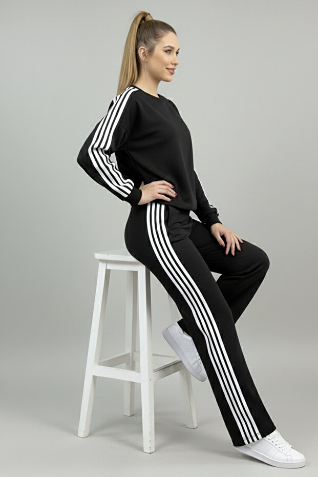 Černá tepláková souprava Modal Fabric 4 Stripe - 3