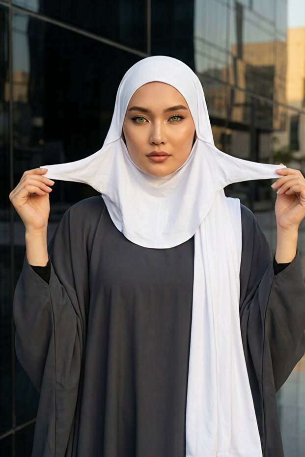 شال من القطن الممشط مع ميزة تغطية الرقبة، PS-58، أبيض