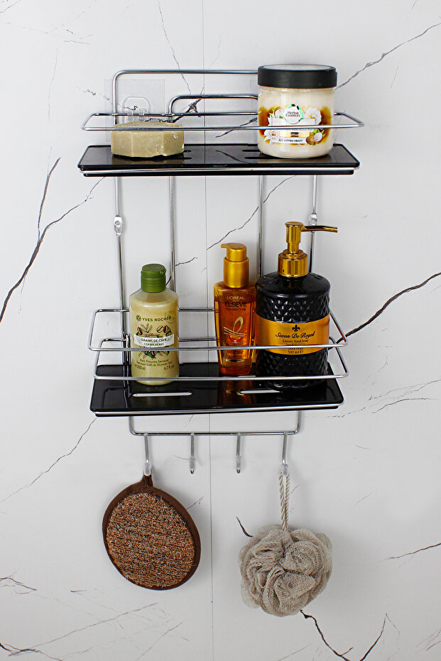 Economical Chrome Adhesive Bathroom Organizer with Crystal Shelf Double Wire Shampoo Holder Shower Shelf