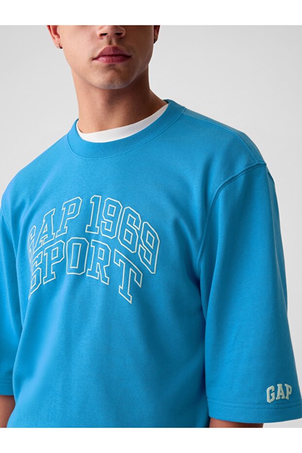 Erkek Mavi Logo Oversized Sweatshirt - 3