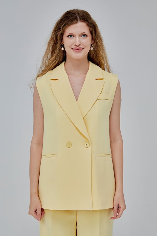 Yellow Oversize Double Breasted Collar Lined Vest