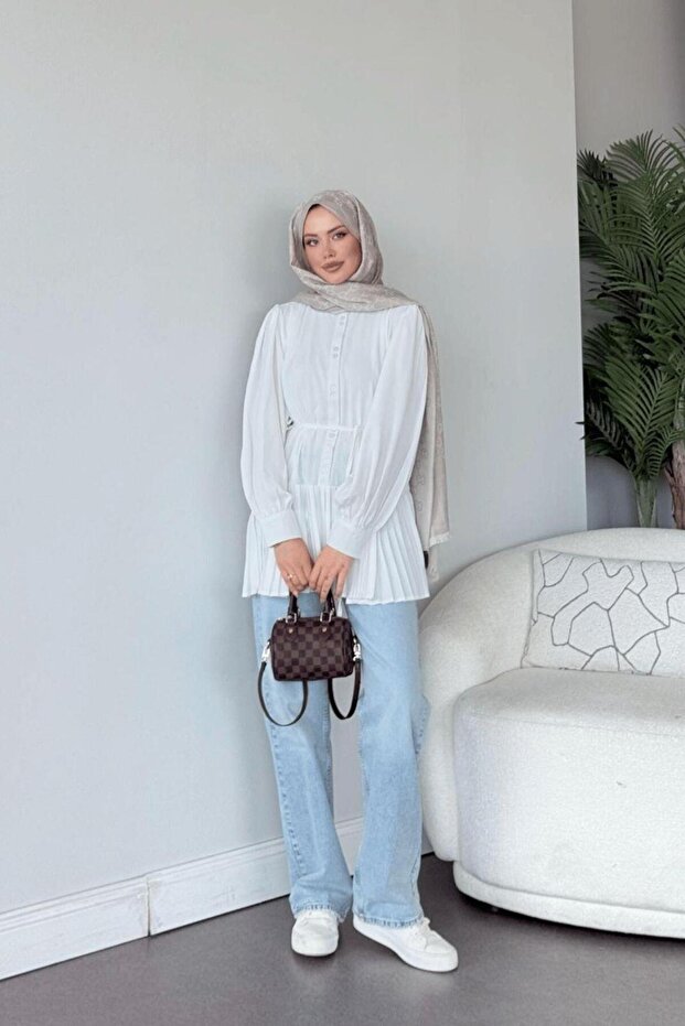 Ronya Piliseli Gömlek Beyaz - 2