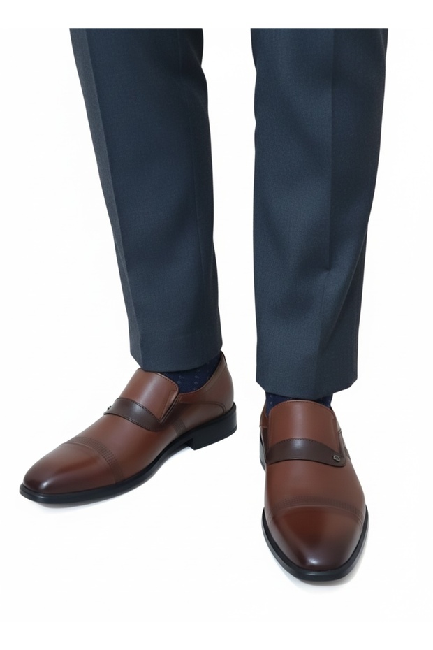 Men's Seasonal Shoes: Spring-Autumn - Genuine Leather Rubber Sole Laceless Tan Color