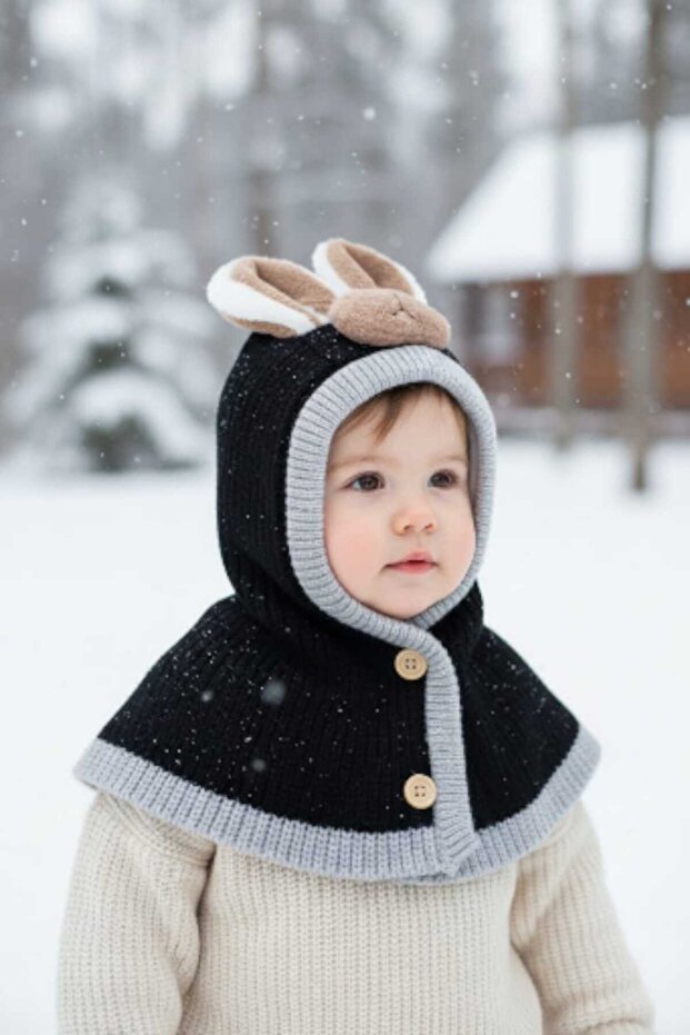 0-12 Months Fleece-Lined Balaclava with Girl and Boy Figures