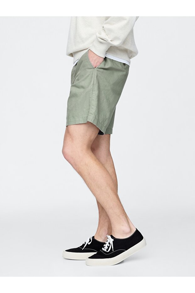 Erkek Yeşil Keten Şort - 5